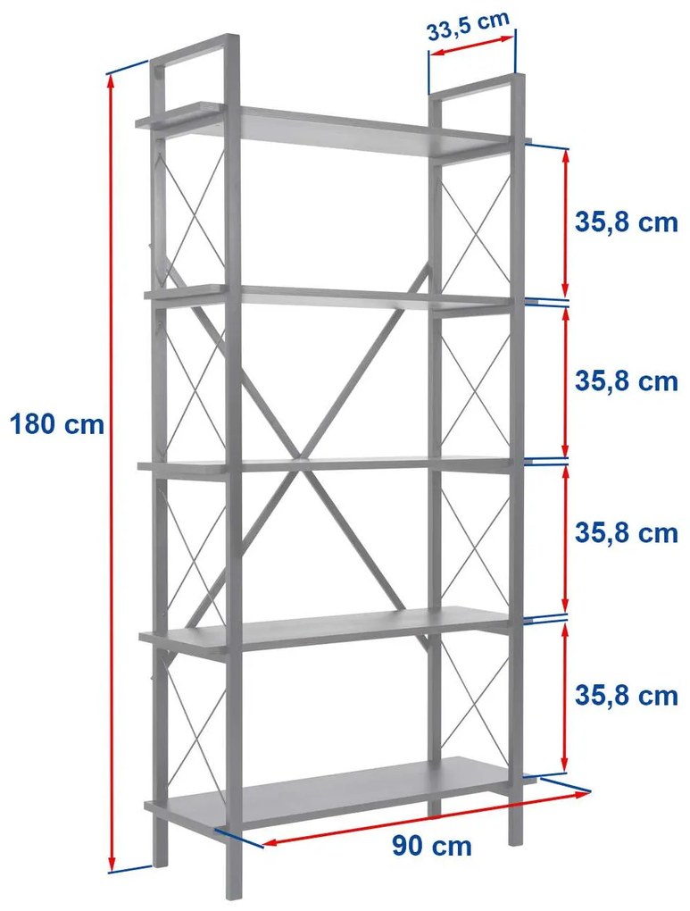 Estante "Elysian" – Branco e Dourado, 90x34x180 cm, Design Industrial