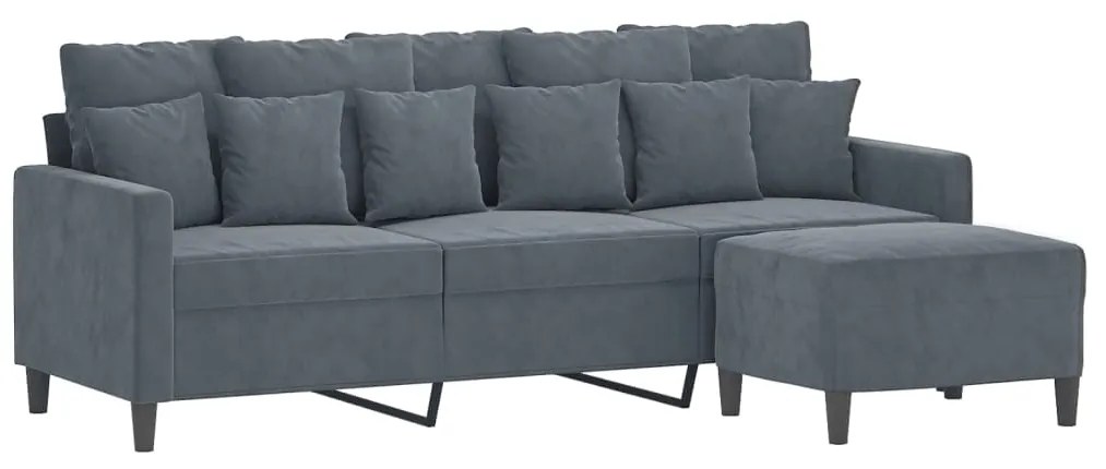 Sofá de 3 lugares com apoio de pés 180 cm veludo cinza-escuro