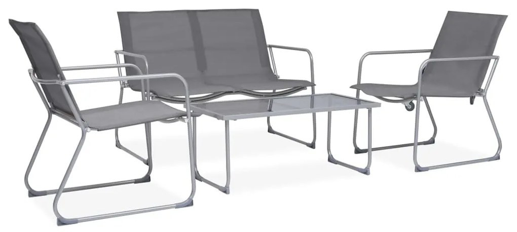 vidaXL 4 pcs conjunto lounge para jardim tecido e aço cinzento
