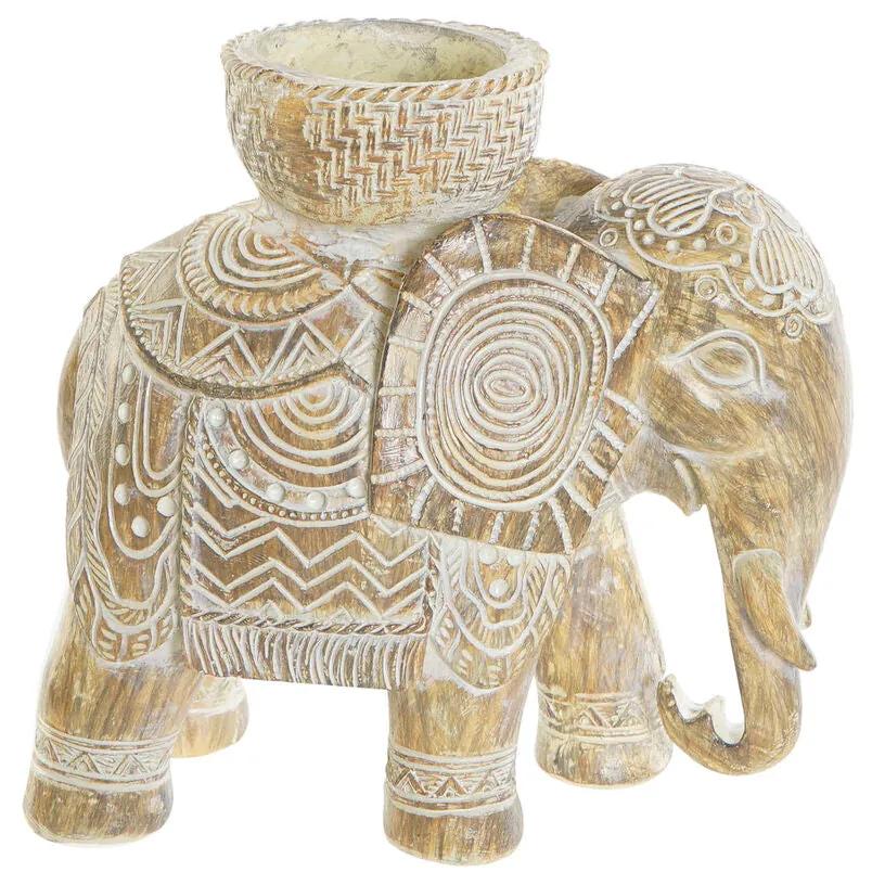 Castiçais DKD Home Decor Elefante Natural Resina (14 x 8 x 14 cm)