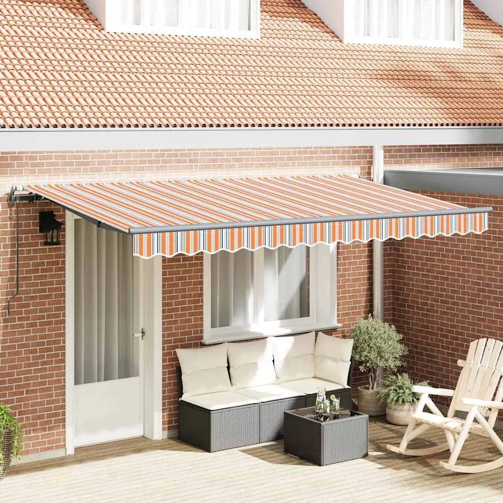 vidaXL Toldo Retrátil Manual Amarelo e Laranja e Branco