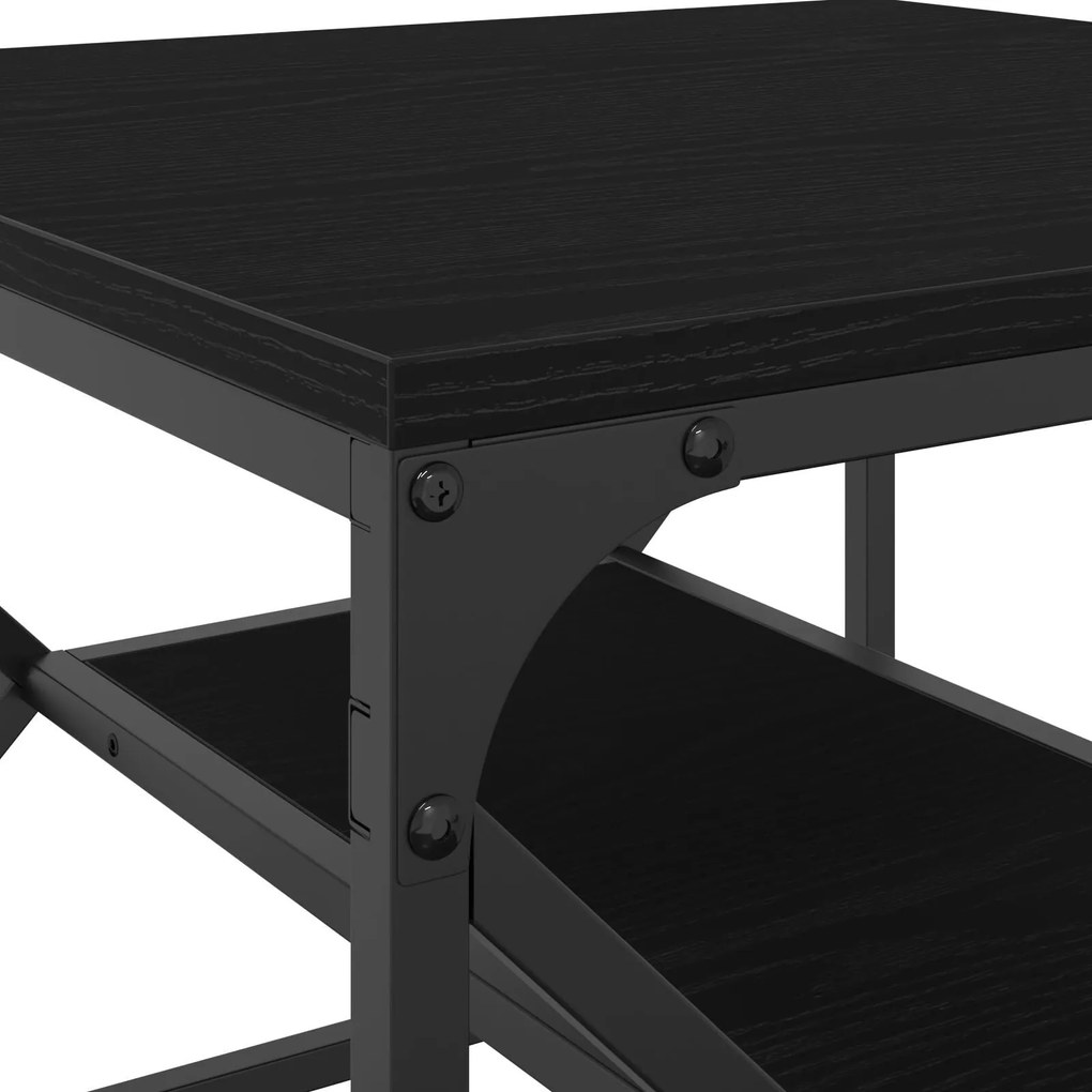 Mesa de Café Carvalho Preto com Prateleira, 51x50x40 cm, Feita de Made