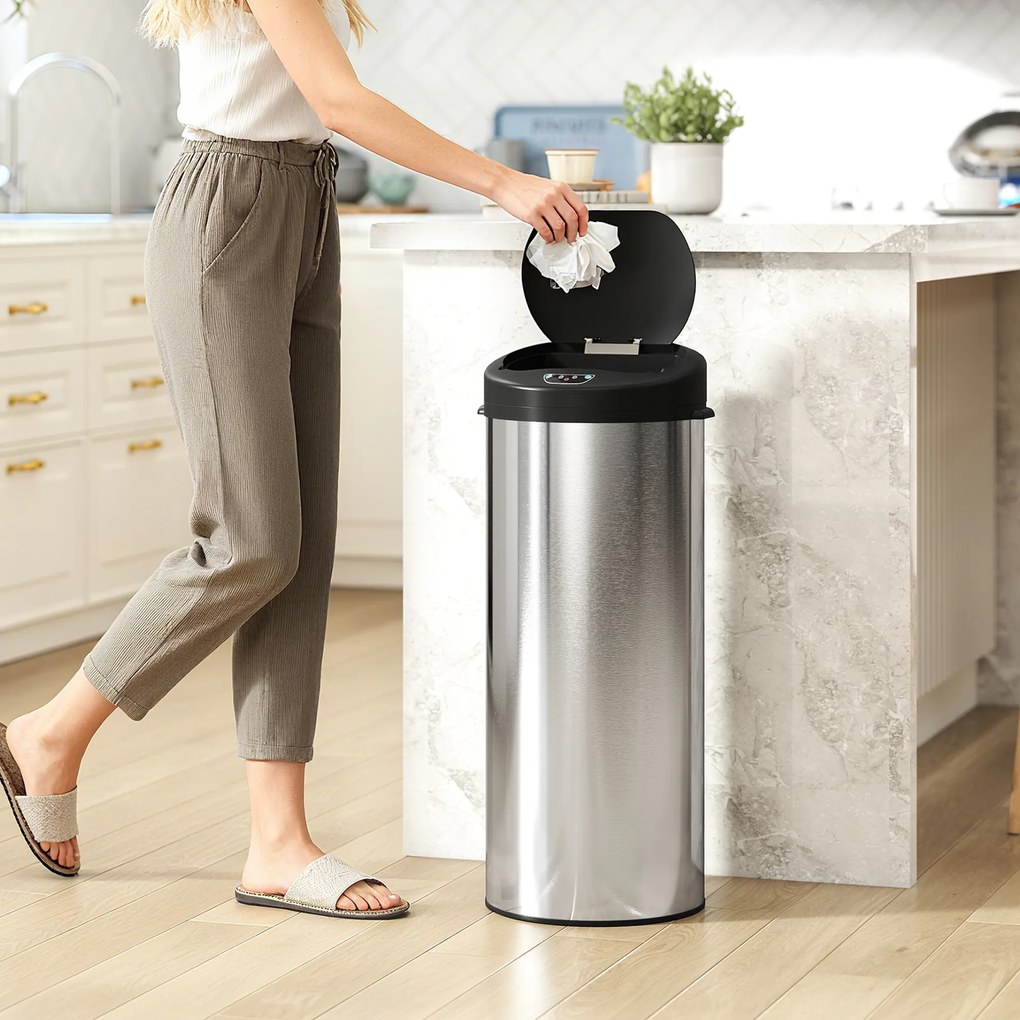 Balde de Lixo de Cozinha Automático 55 L em Aço Inoxidável com Sensor Infravermelho Fechamento Suave 32x30x78,5 cm Prateado