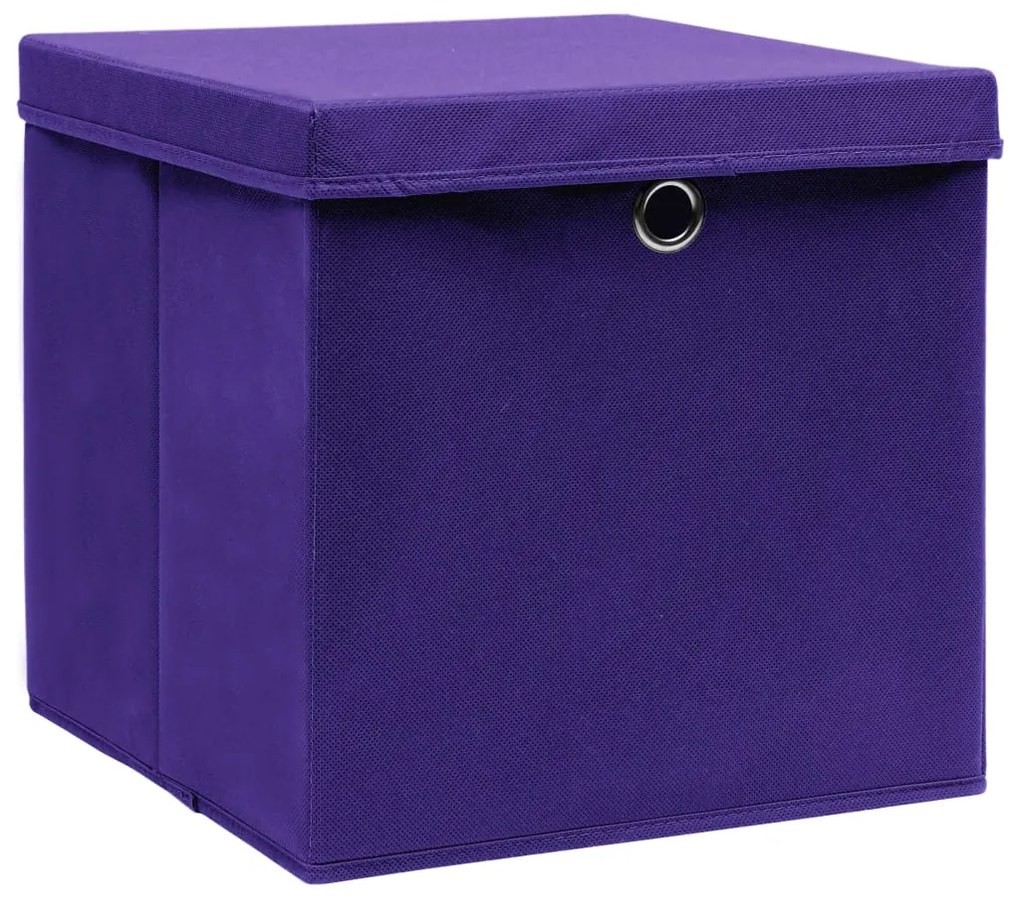 Caixas de arrumação com tampas 10 pcs 32x32x32 cm tecido roxo