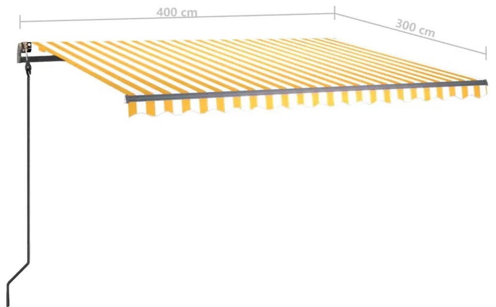 Toldo retrátil manual com luzes LED 4x3 m amarelo e branco