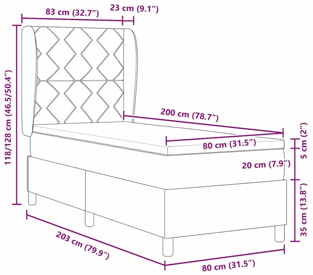 Cama Box com Colchão - Azul, 80x200 cm, Tecido