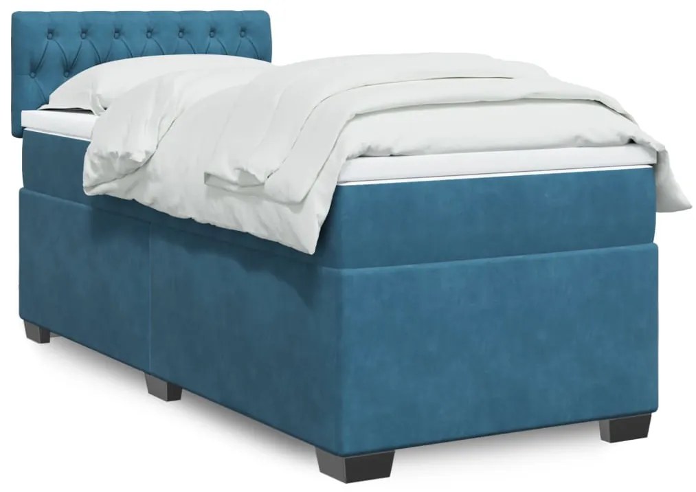 Cama boxspring com colchão 90x190 cm veludo azul