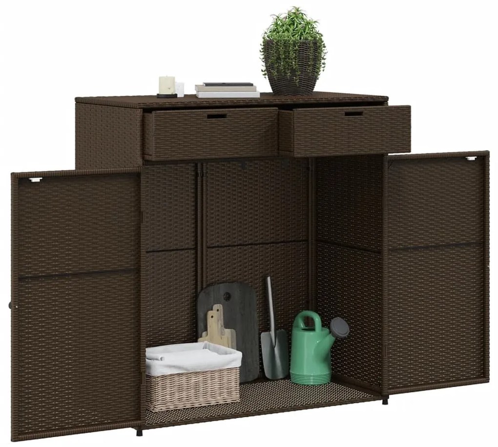 Armário de arrumação para jardim 105x55x113 cm vime PE castanho