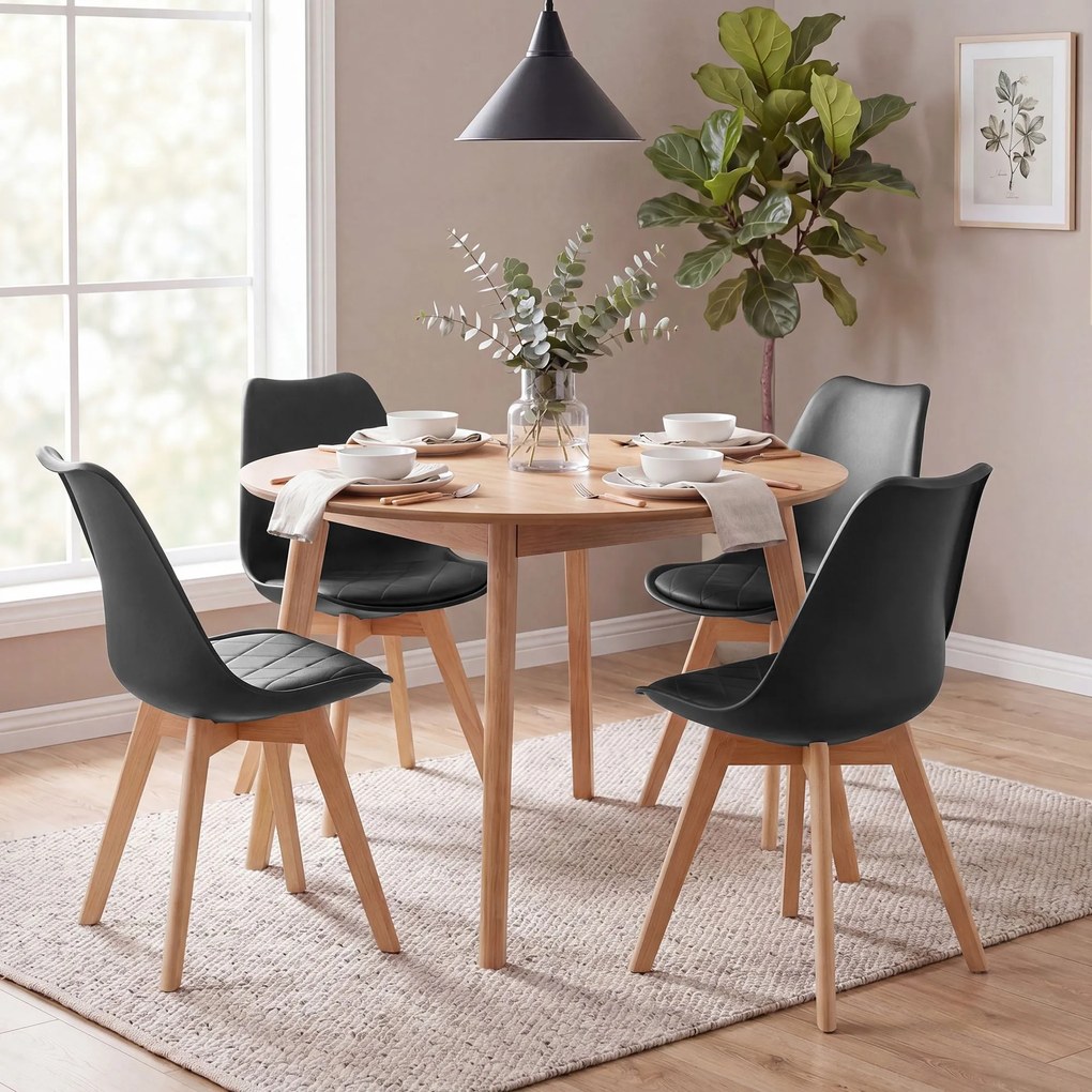 Conjunto de 4 cadeiras de sala de jantar (MESA NÃO INCLUIDA): cadeiras de cozinha estofadas assento em couro PU e madeira de faia, 46,5 x 57 x 79 cm,