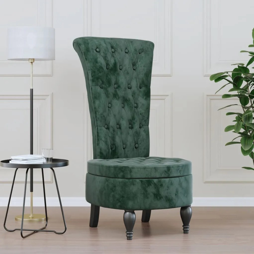 352466 vidaXL Cadeirão c/ encosto alto veludo verde-escuro design de botões