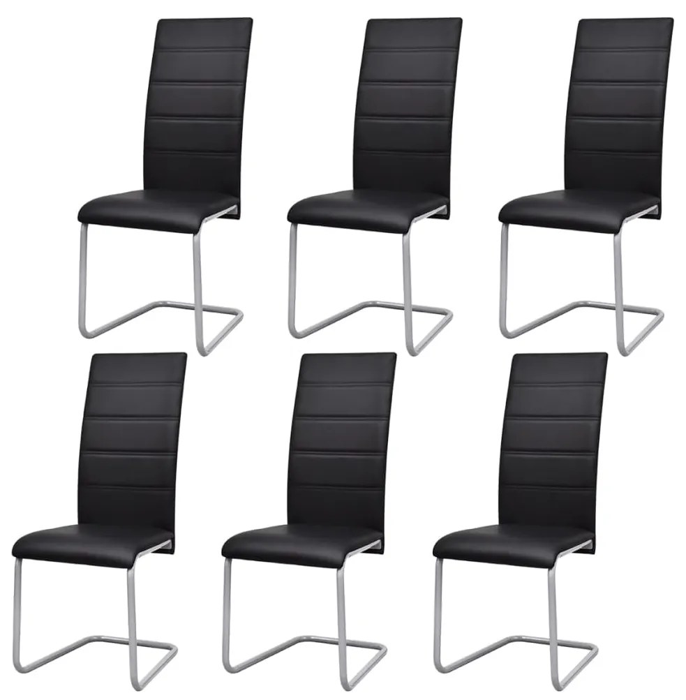 vidaXL Cadeiras de jantar cantilever 6 pcs couro artificial preto