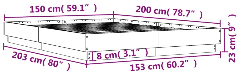 Estrutura de cama 150x200 cm derivados de madeira cinza sonoma