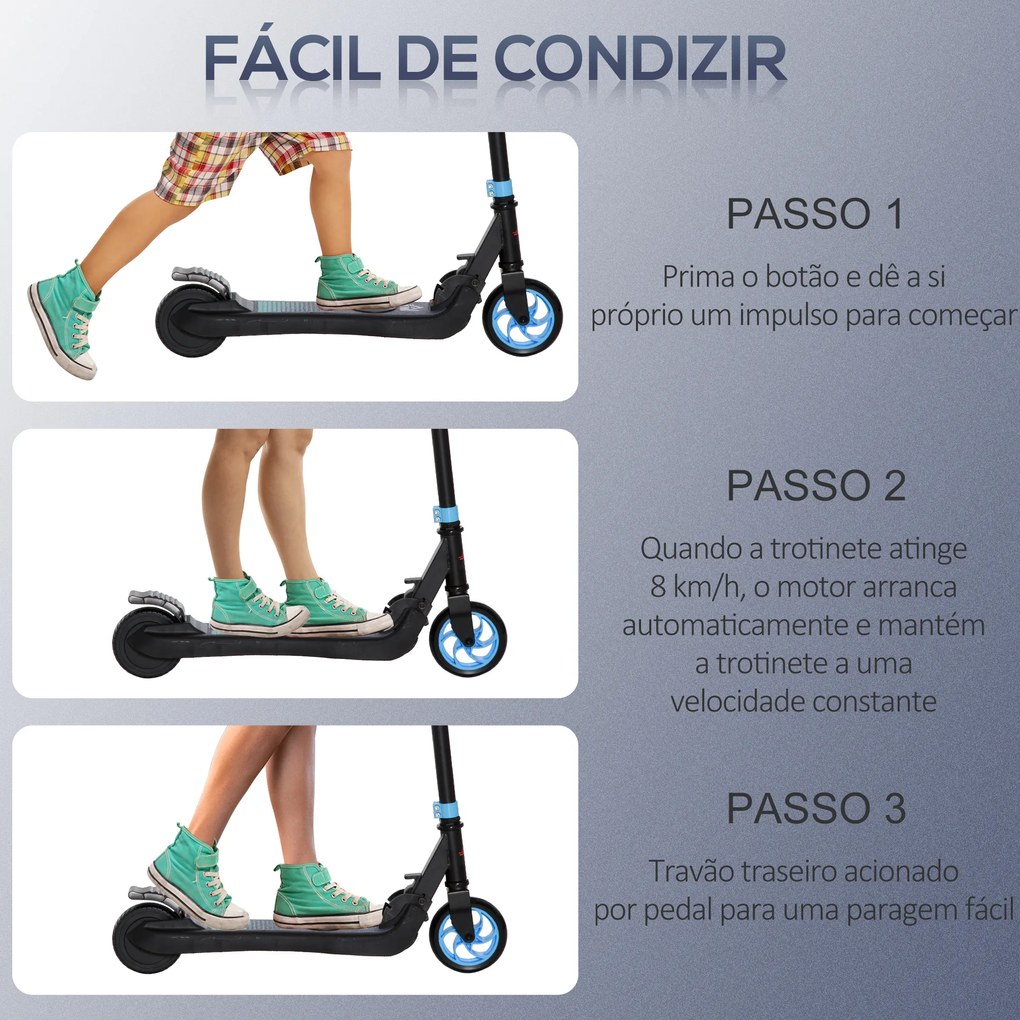 Trotinete Elétrica para Crianças acima de 6 Anos Trotinete Elétrica Dobrável com Altura Ajustável Bateria 24V Velocidade Máxima 8km/h Carga Máxima 50k