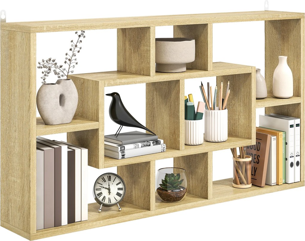 Estante de Parede Decorativa para Livros CDs com 8 Cubos 85x14,5x47,5 cm Carvalho