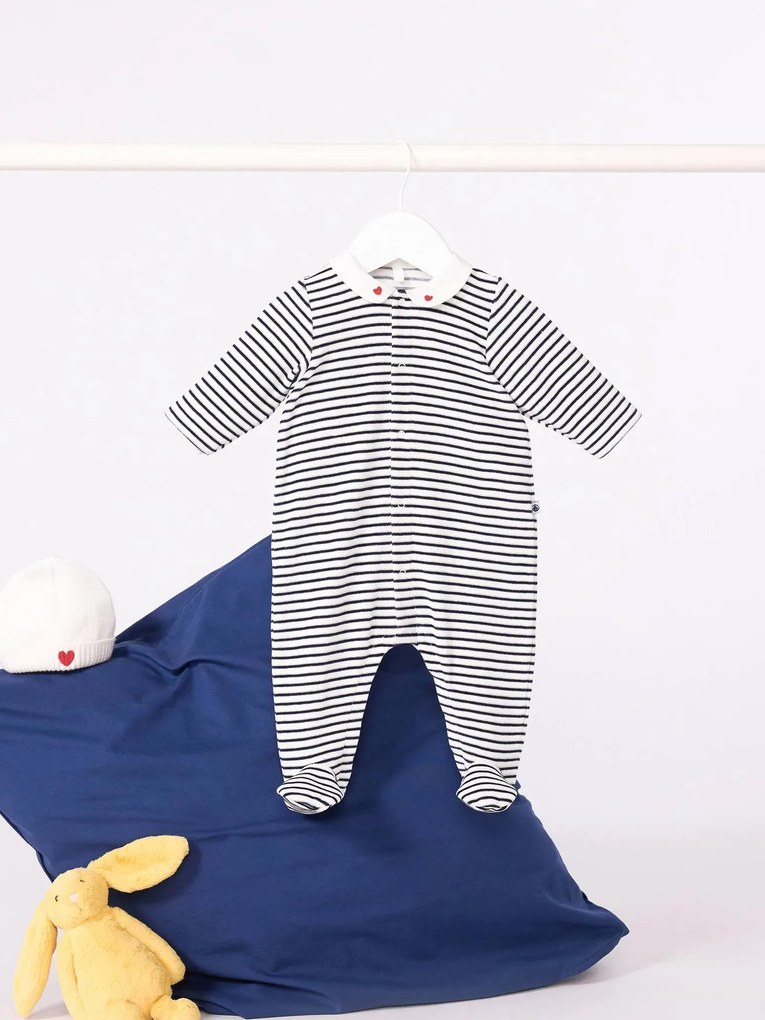 Pijama em veludo com gola estampada PETIT BATEAU, para bebé marinho
