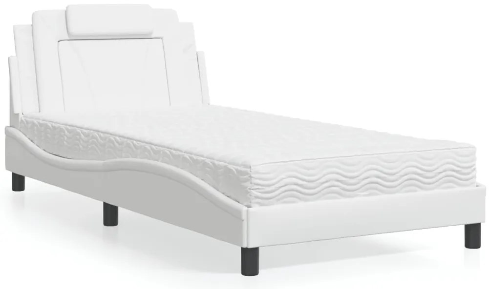 Cama com colchão 100x200 cm couro artificial branco