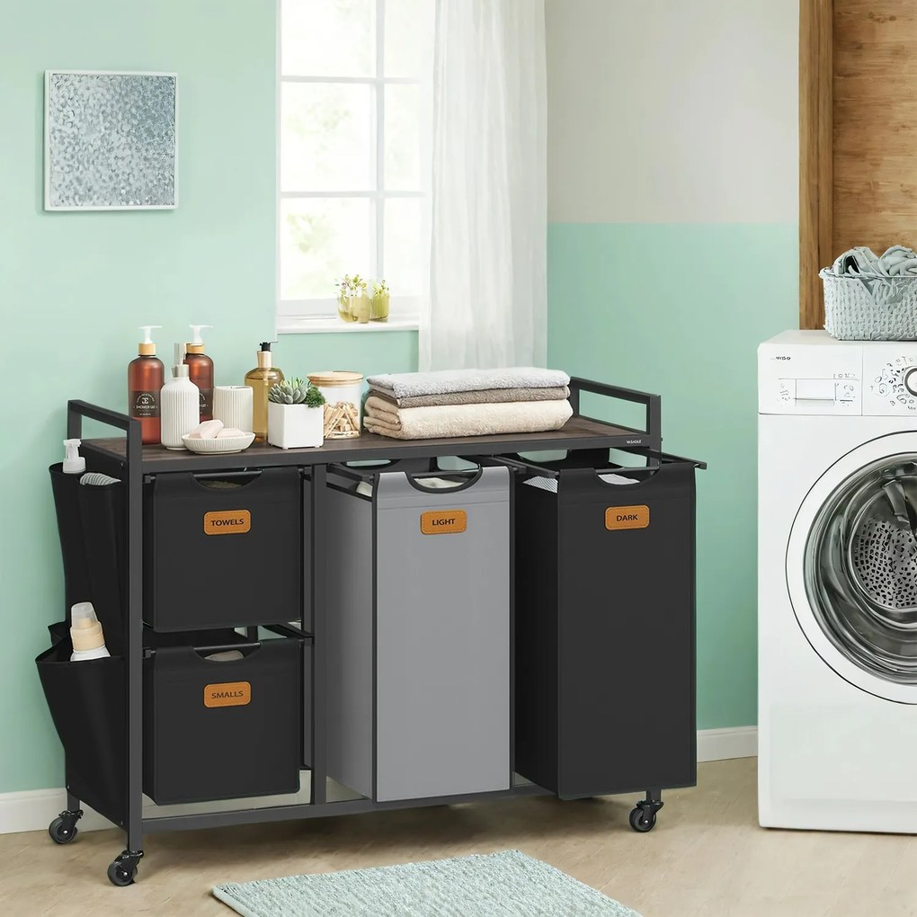Cesto para roupa suja com 4 compartimentos dois cestos de 25 L e dois de 50 L castanho-Preto-Cinzento