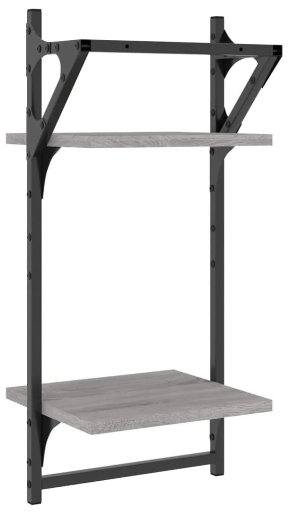 Estante 2 prateleiras c/ barras 2pcs 30x25x65cm cinzento sonoma