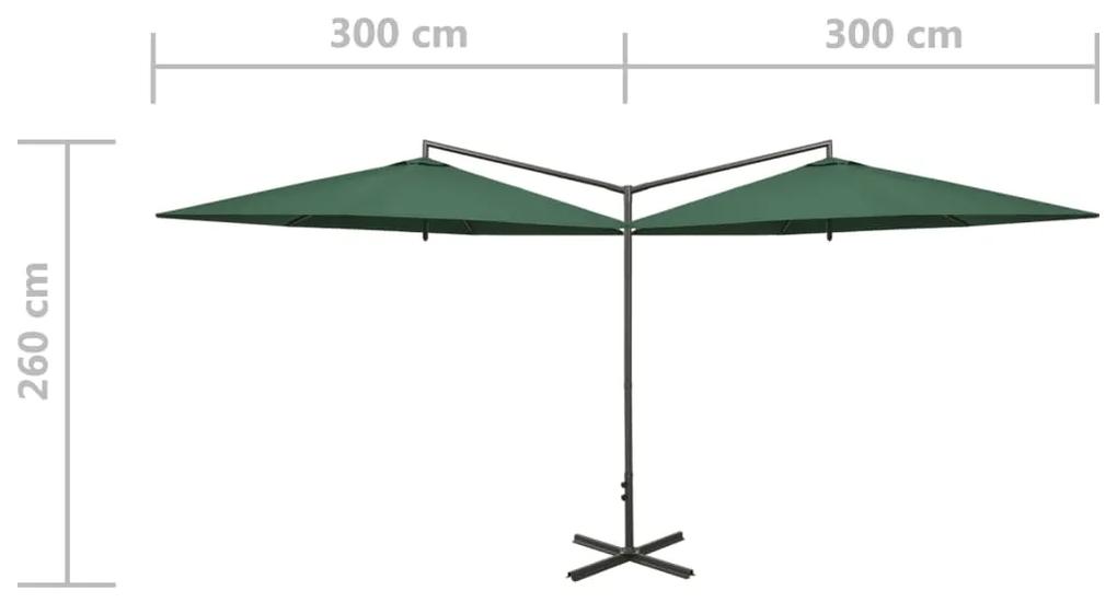 Guarda-sol duplo com mastro de aço 600 cm verde