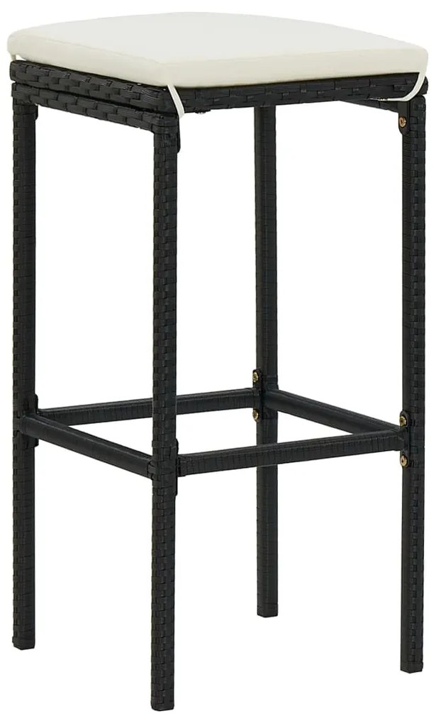 Bancos de bar com almofadões 4 pcs vime PE preto