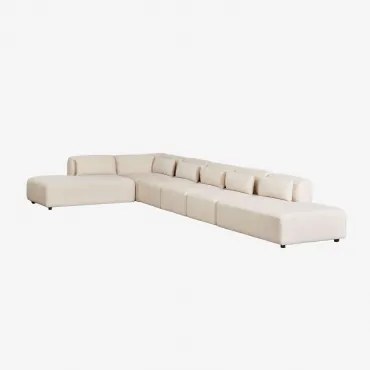 Sofá Modular De Canto Em 6 Peças Com Duplo Divã Fogler Linho Veludo Bege Linho - Sklum
