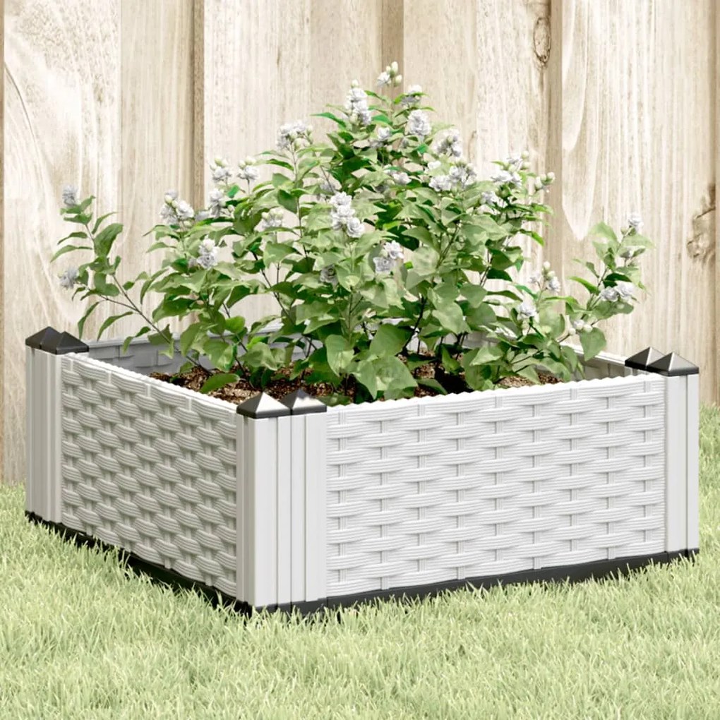 vidaXL Vaso/floreira de jardim c/ estacas 42,5x42,5x28,5 cm PP branco