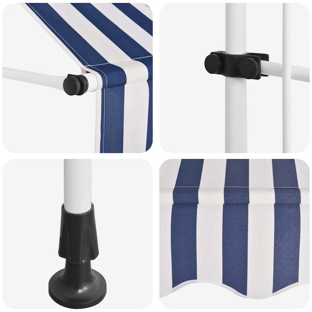 Toldo retrátil manual 100 cm riscas azuis e brancas