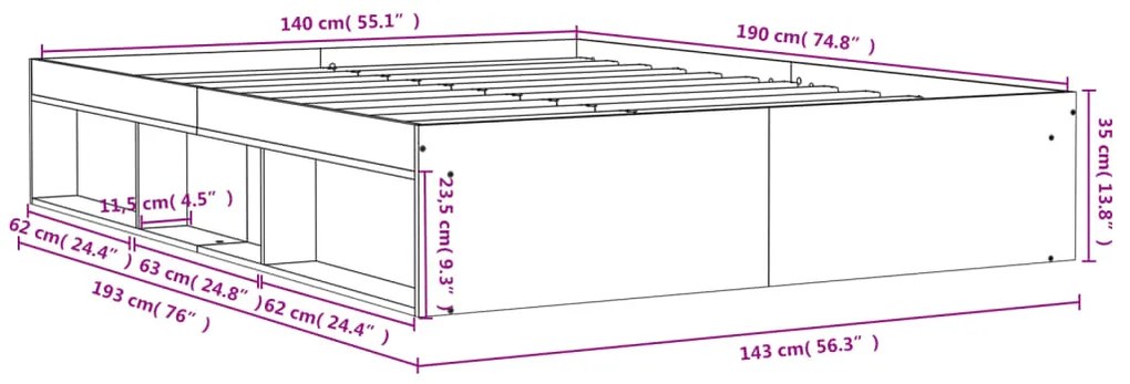 Estrutura de cama 140x190 cm cinza cimento