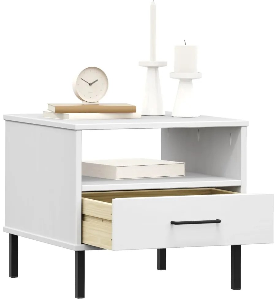 Mesa de cabeceira c/ pernas de metal pinho maciço OSLO branco