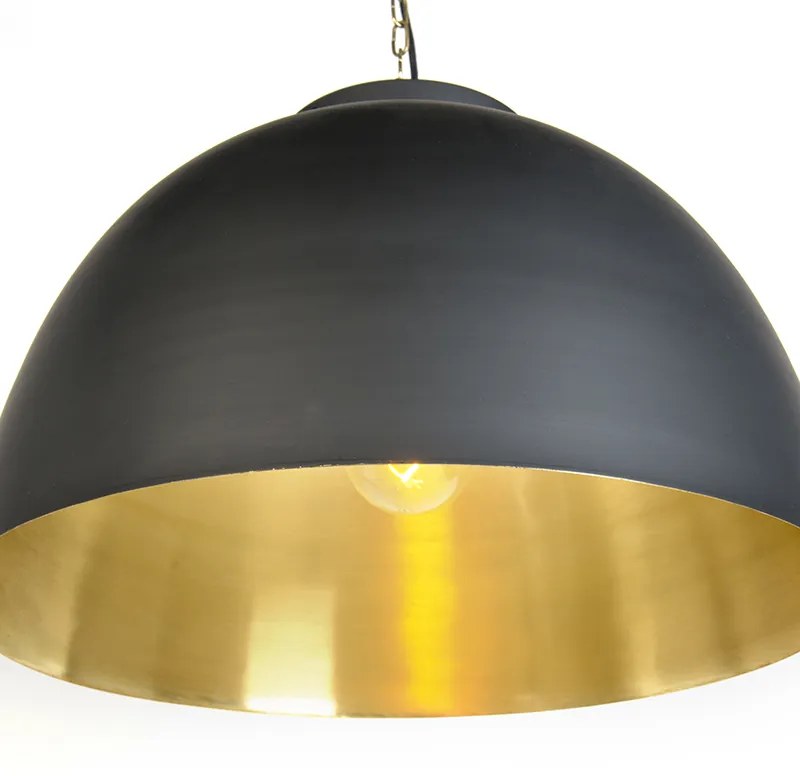 Candeeiro de suspensão preto com interior em latão 60 cm - Hoodi Industrial