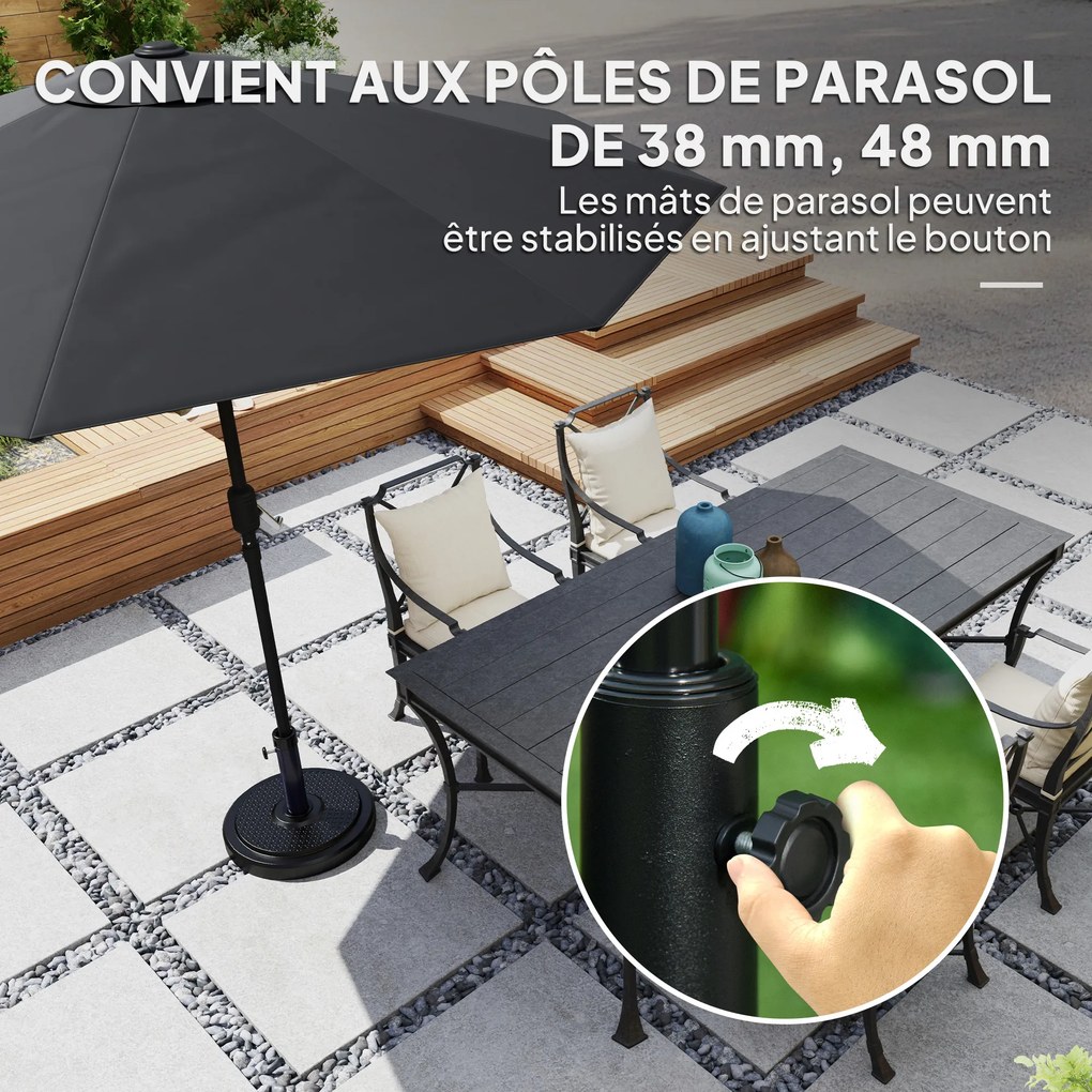Base para guarda-sol de exterior Ø 48 x 38,5 cm para mastros com Ø 38 e 48 mm, peso líquido 22 kg, em metal preta