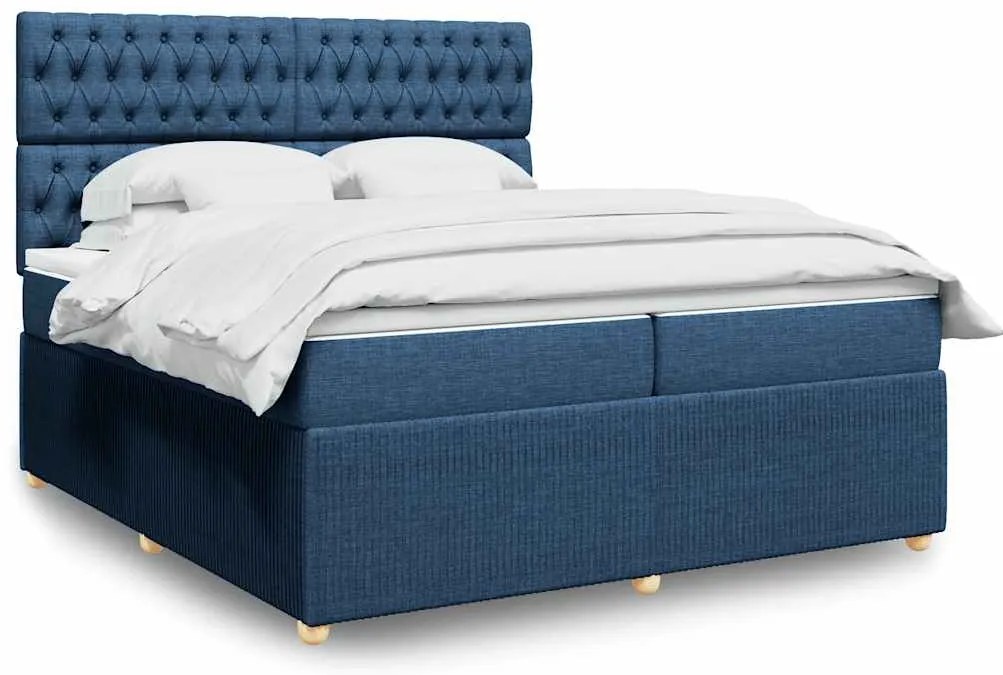 vidaXL Cama com molas/colchão 200x200 cm tecido azul