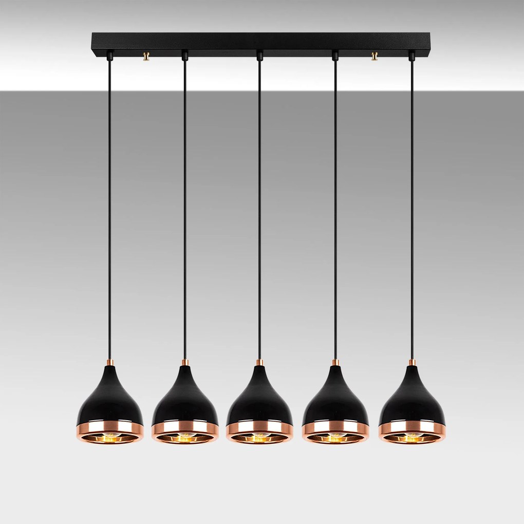 Candeeiro de Teto Yildo – Preto e Cobre – 85 x 15 cm
