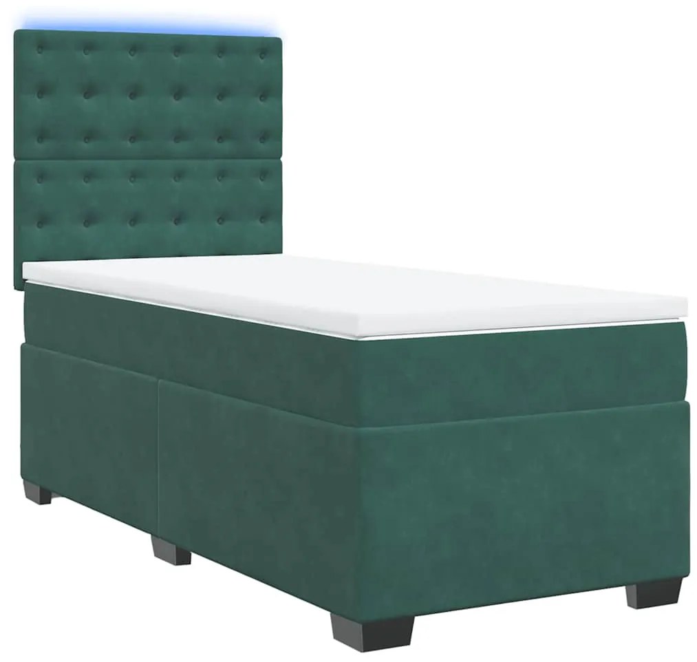 Cama com molas/colchão 90x190 cm veludo verde-escuro