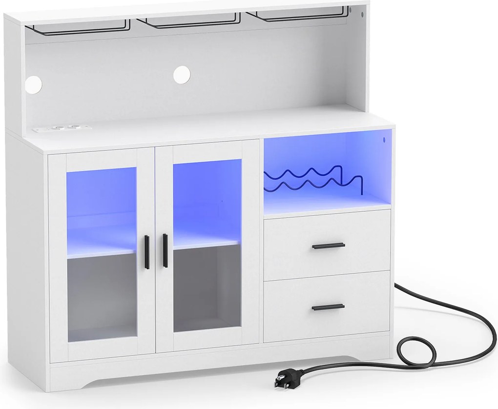 Armário Bar para Sala de Jantar, 120 x 40 x 115,5 cm, Iluminação LED de 7 Cores, Branco