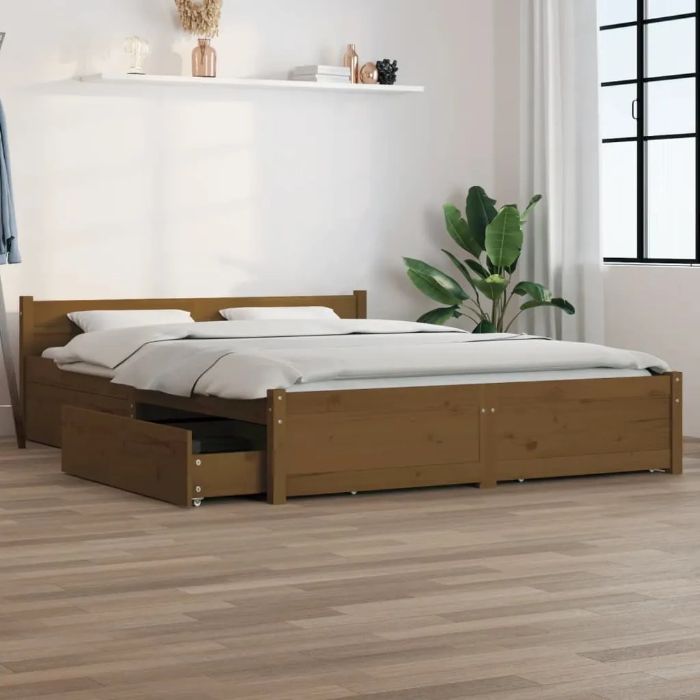 vidaXL Estrutura de cama com gavetas 140x190 cm castanho-mel