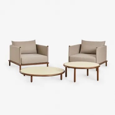 Conjunto De Jardim Com 2 Poltronas E 2 Mesas De Centro Redondas Em Madeira De Acácia Olivia Beige Semoline - Sklum