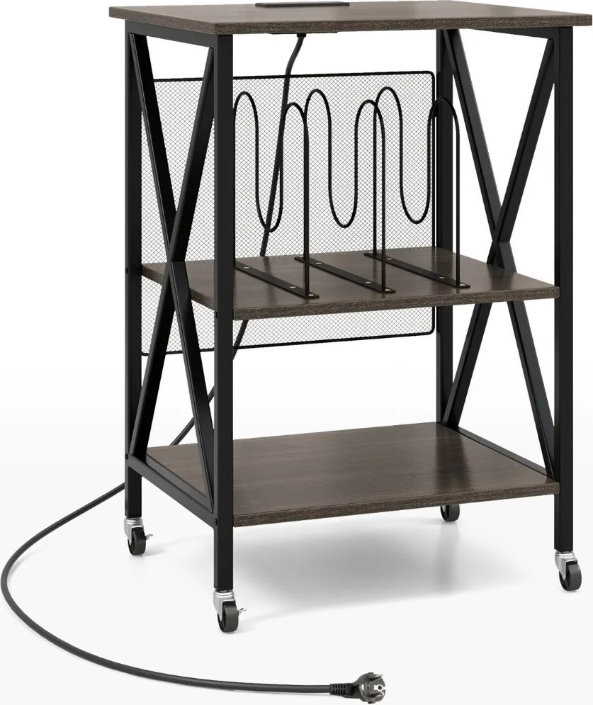 Mesa de apoio com estrutura metálica e divisórias de apoio com estação de carregamento integrada 52 x 45 x 75 cm Cinzento