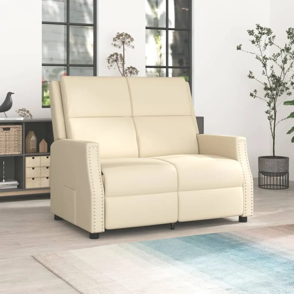 vidaXL Sofá reclinável de 2 lugares couro artificial cor creme
