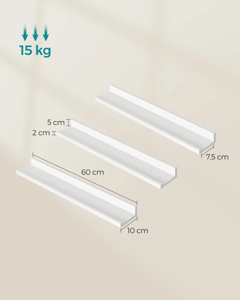 Conjunto de 3 prateleiras de parede com 60 cm de largura em branco