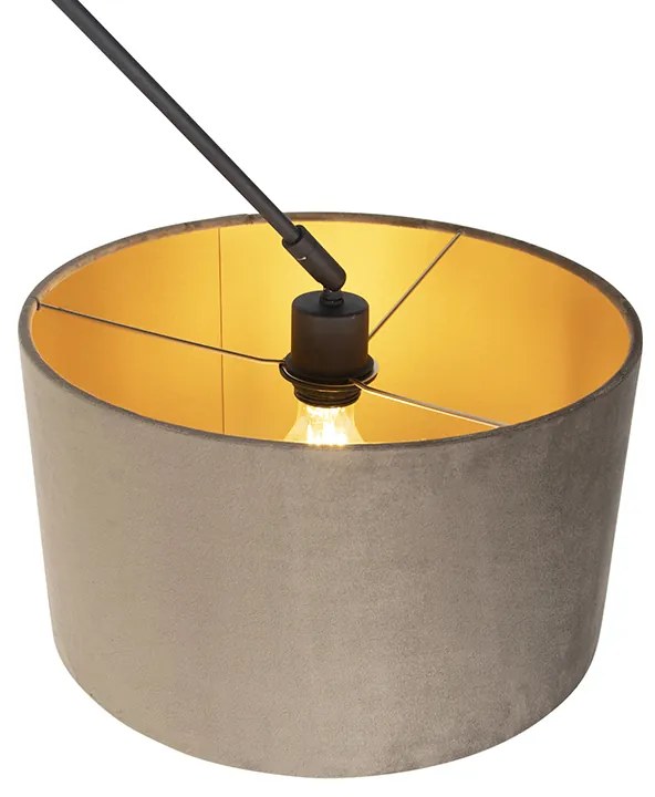 Candeeiro de suspensão com abajur de veludo taupe dourado 35 cm - Blitz I preto Country / Rústico