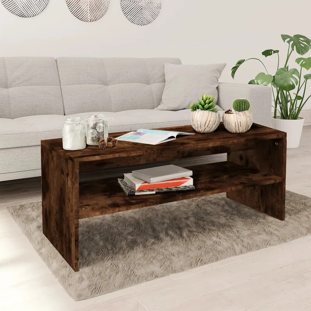 815255 vidaXL Mesa de centro 100x40x40 cm derivados madeira carvalho fumado