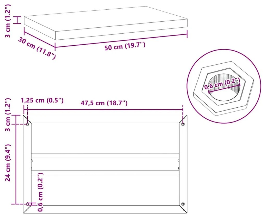 Prateleiras de parede 2 pcs 50x30x3 cm aço inoxidável prateado