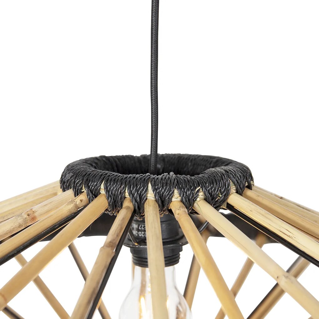 Candeeiro de suspensão oriental em bambu com preto 60 cm - Evalin Oriental