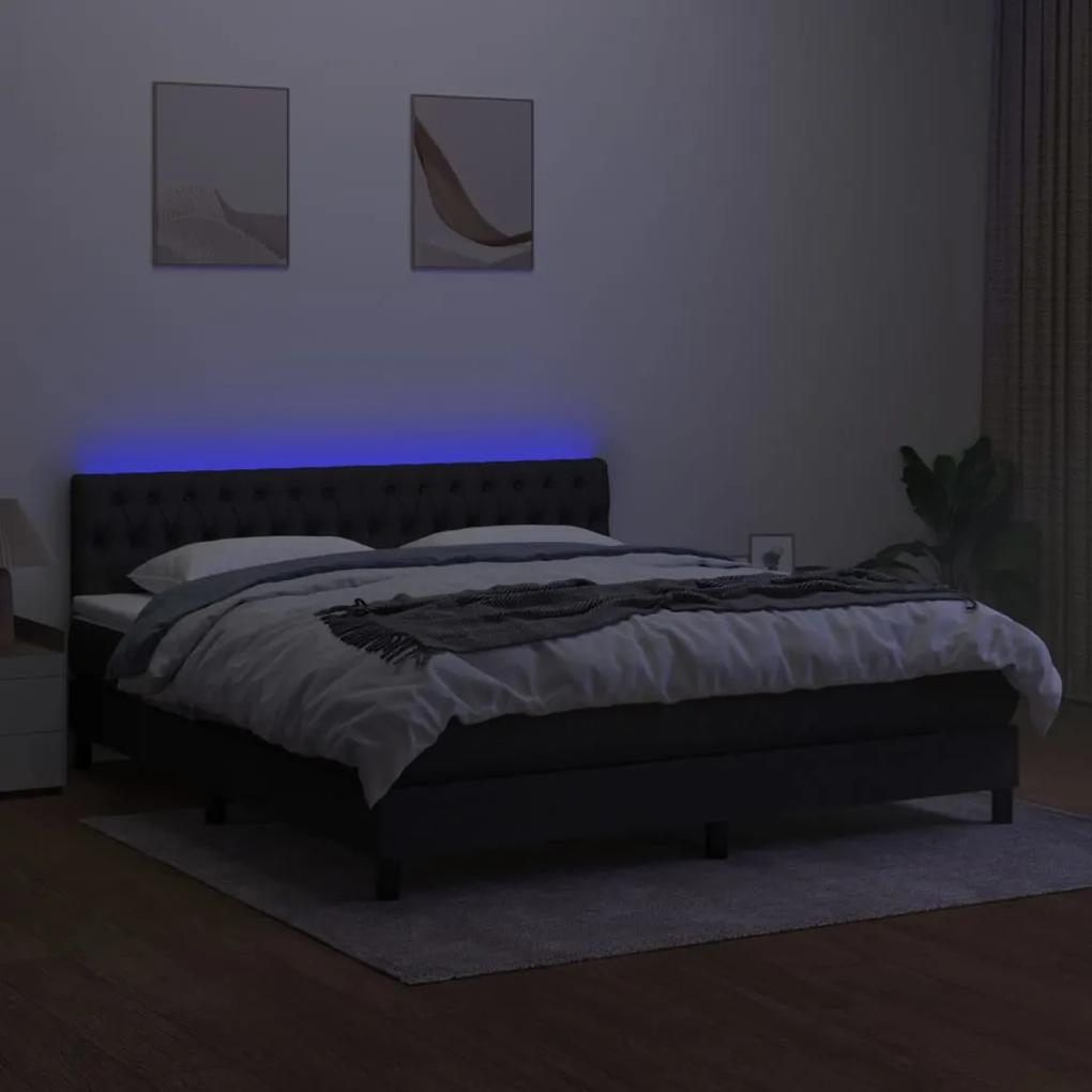 Cama box spring c/ colchão e LED 160x200 cm tecido preto