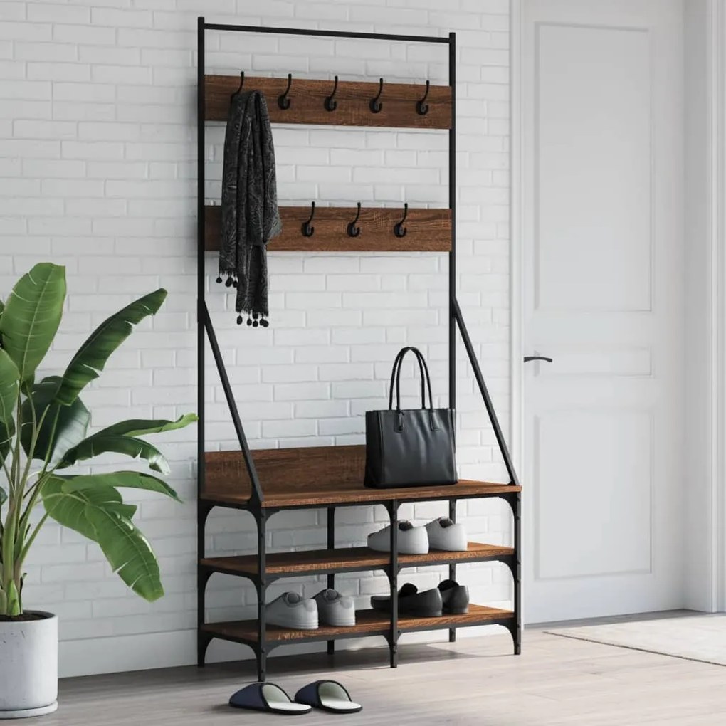 vidaXL Bengaleiro c/ arrumação calçado 90x34x184 cm carvalho castanho