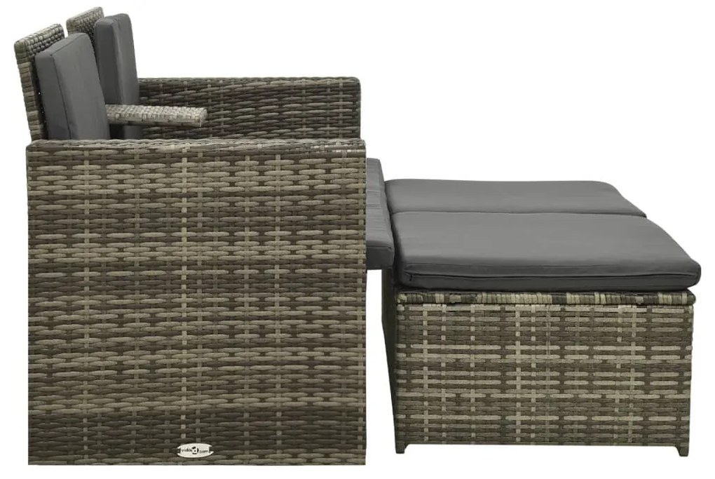 3 pcs conjunto lounge de jardim c/ almofadões vime PE cinzento