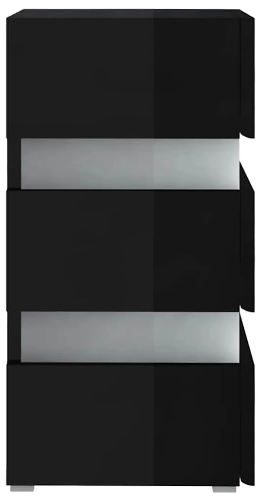 Mesa de cabeceira c/ luzes LED deriv. madeira preto brilhante