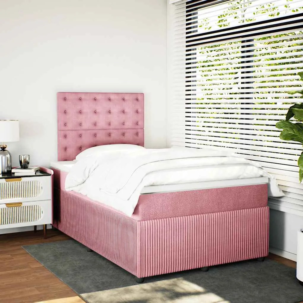 Cama boxspring com colchão 120x190 cm veludo rosa