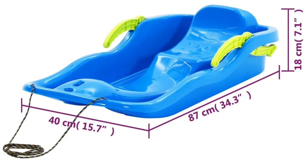 Trenó com travões 87x40x18 cm polipropileno azul